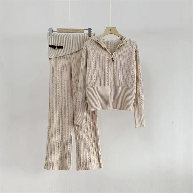 WezelBezel Zipper Cardigan Set - Casual Knit Pants