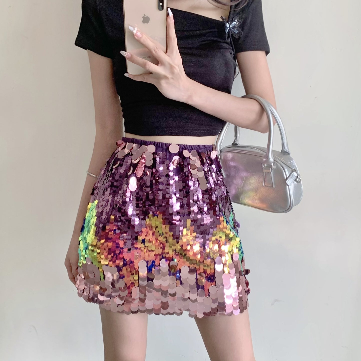 WezelBezel Sequin Pleated Midi Skirt