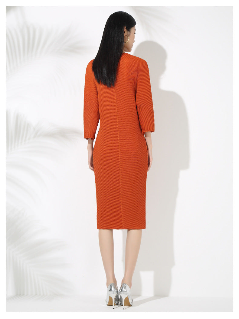 WezelBezel Pleated Lapel Dress – Timeless Autumn Elegance