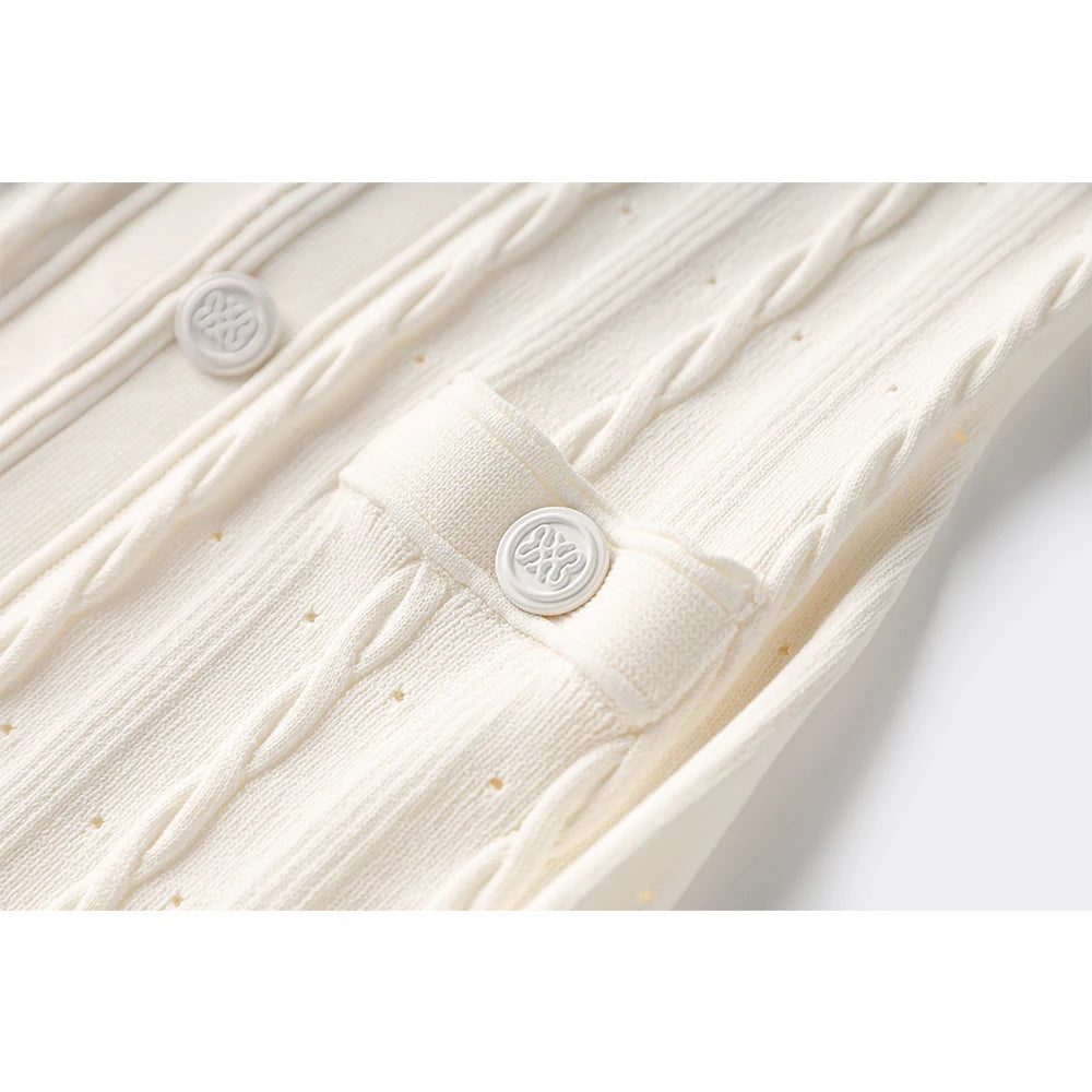 WezelBezel Beige Knitted Midi Dress – Elegant Design with Quality Buttons