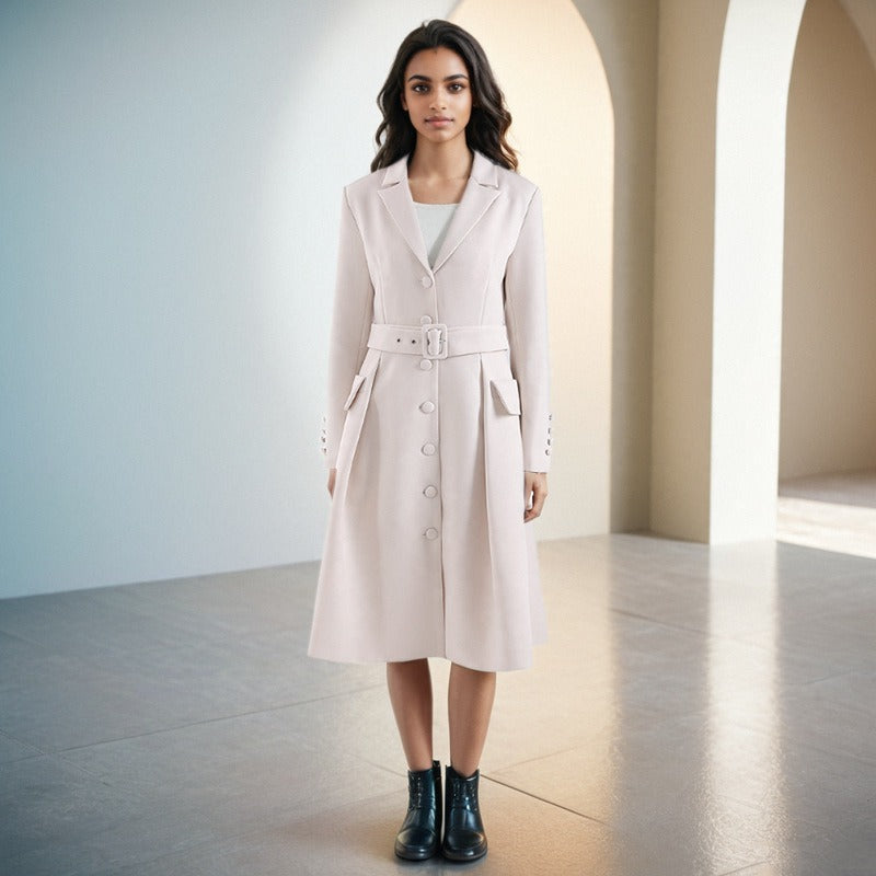 WezelBezel Belted Solid Color Trench Coat – Single-Breasted Elegance