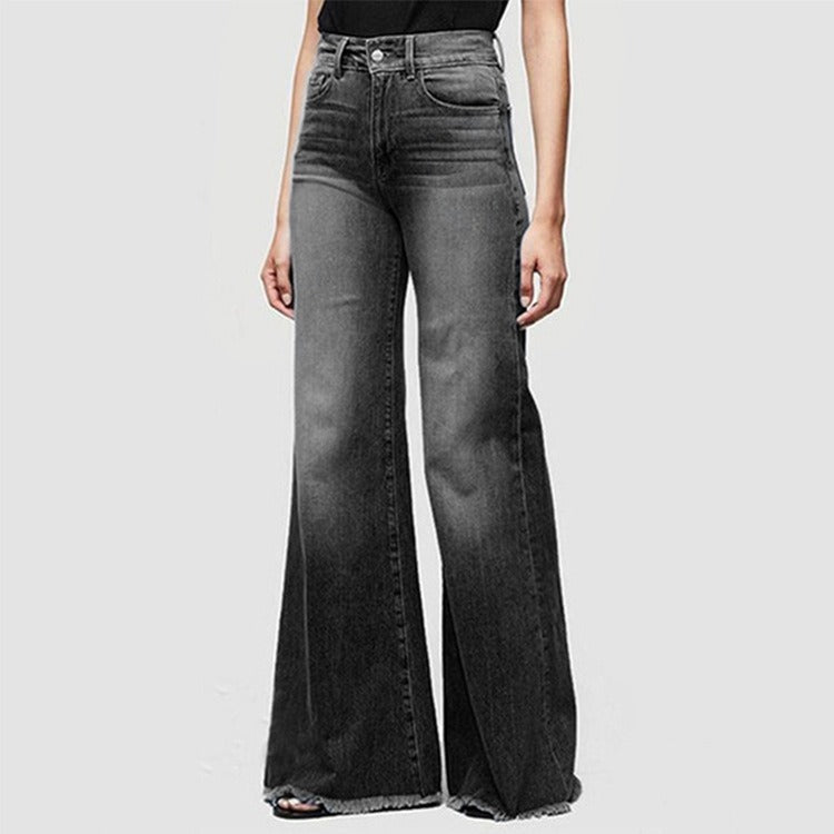 WezelBezel Wide-Leg Flare Jeans – High-Waist Streetwear Vintage Style