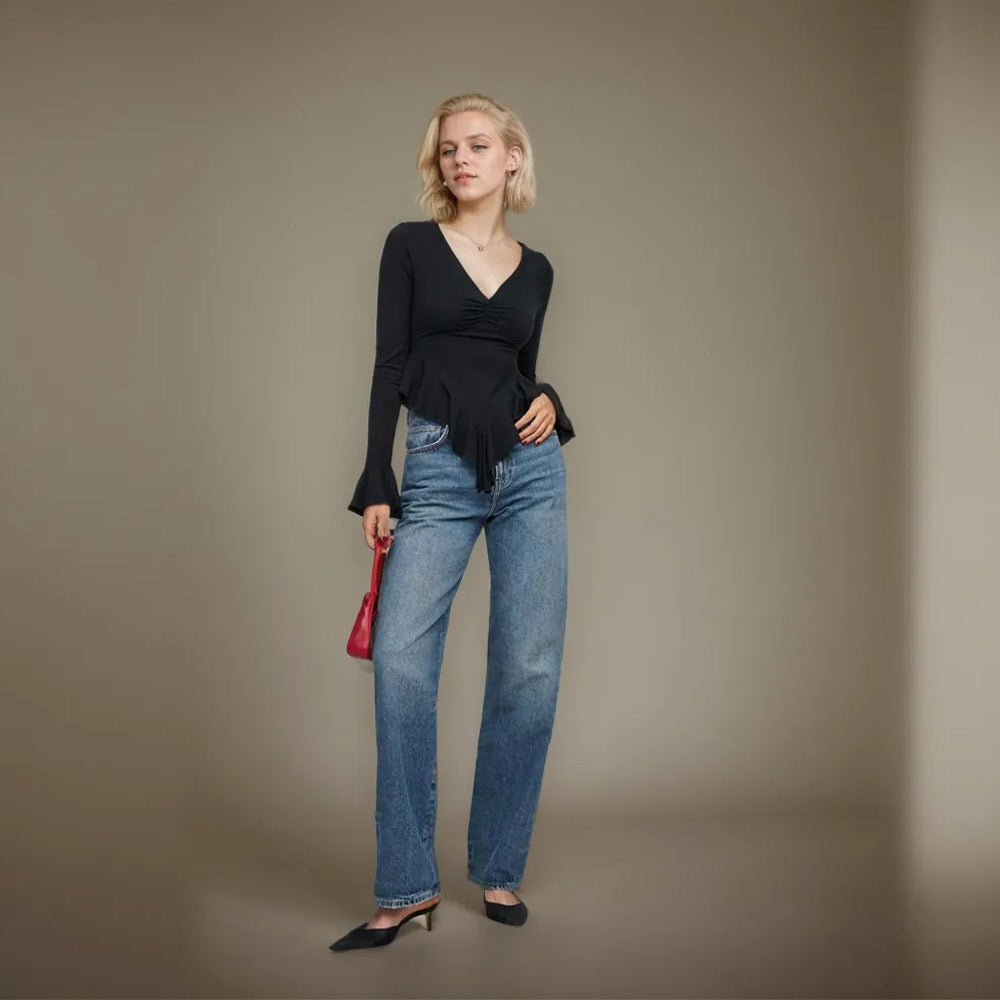 WezelBezel Irregular Slim Top - V-neck Design