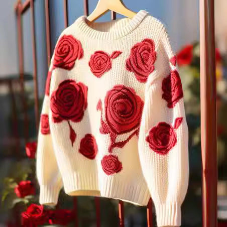 WezelBezel Rose Embroidered Soft Knit Sweater