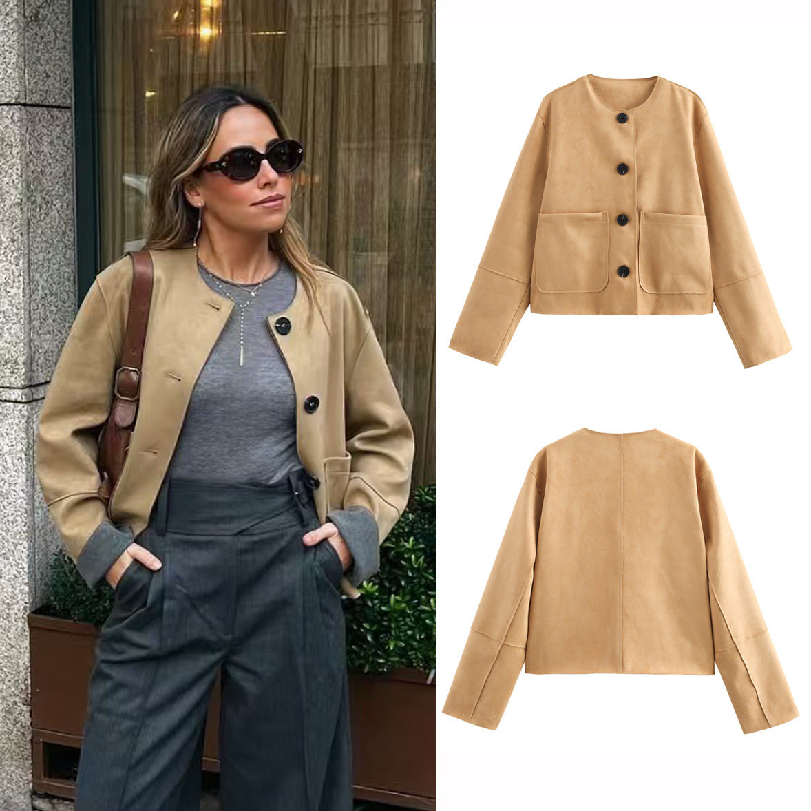 WezelBezel Suede Coat - Round Neck Style