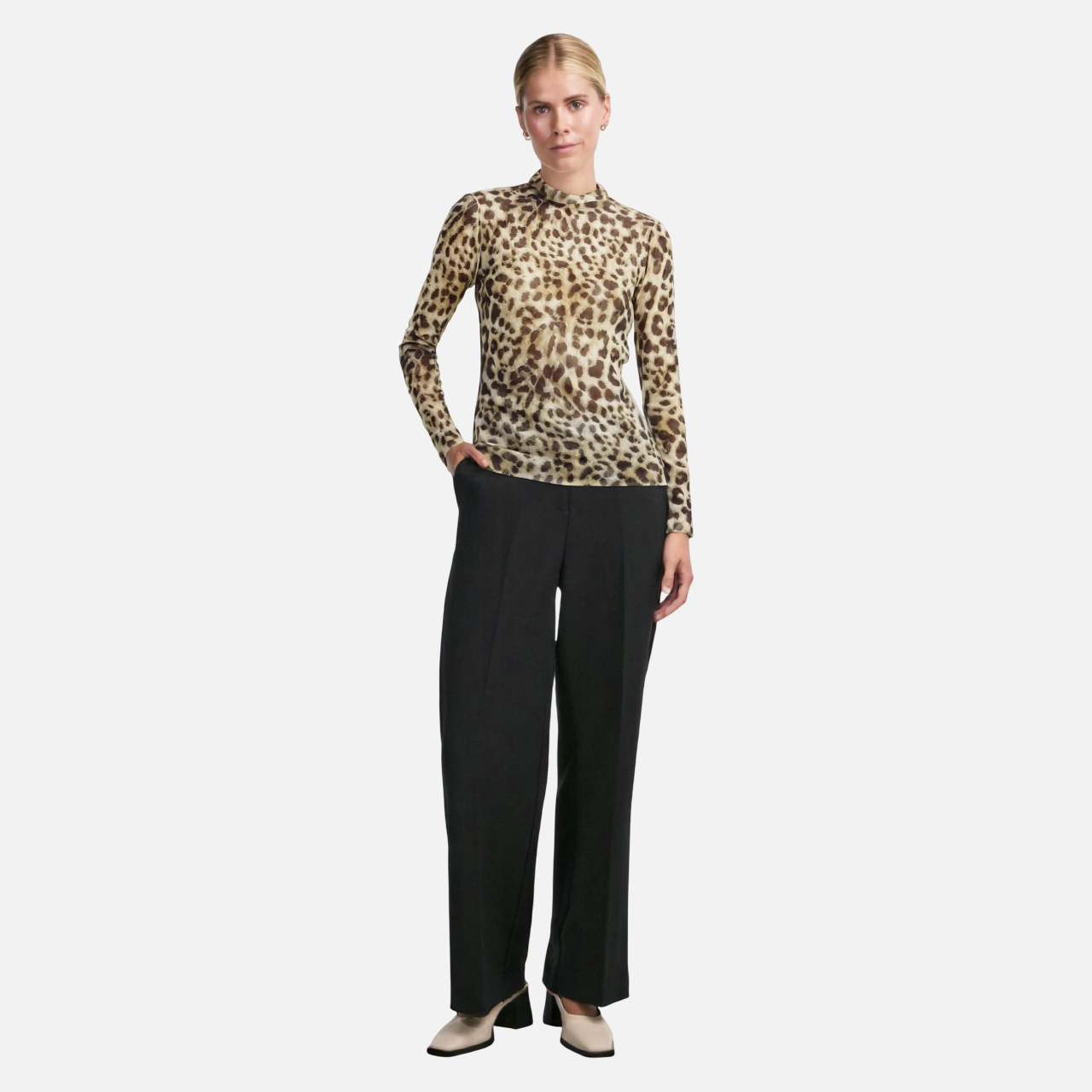 WezelBezel Silk Mesh Top – Long-Sleeve Half High Neck Design