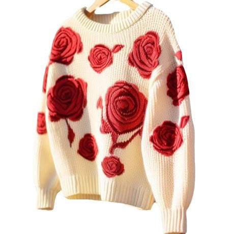 WezelBezel Rose Embroidered Soft Knit Sweater