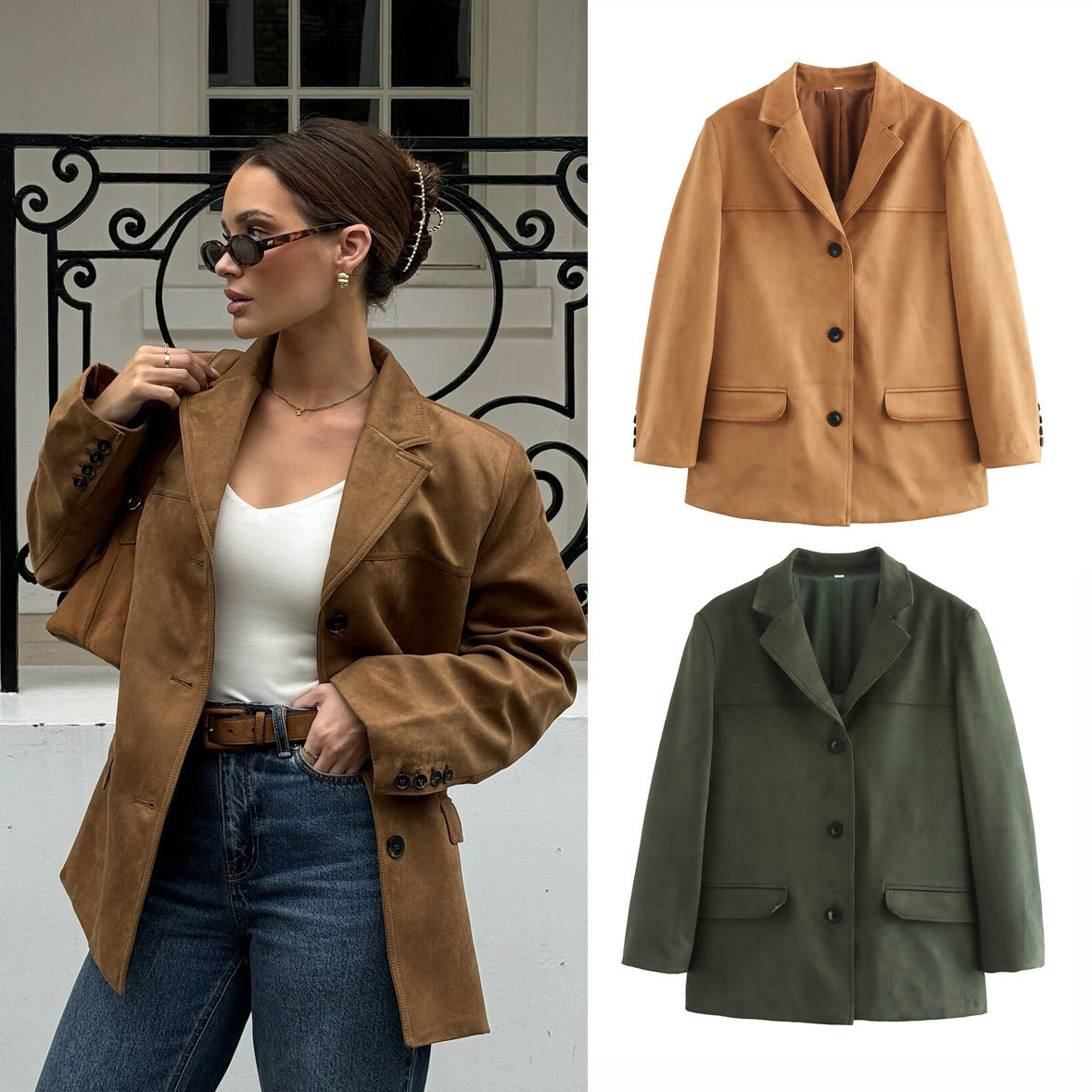 WezelBezel Suede Suit Jacket - Two-Color Style