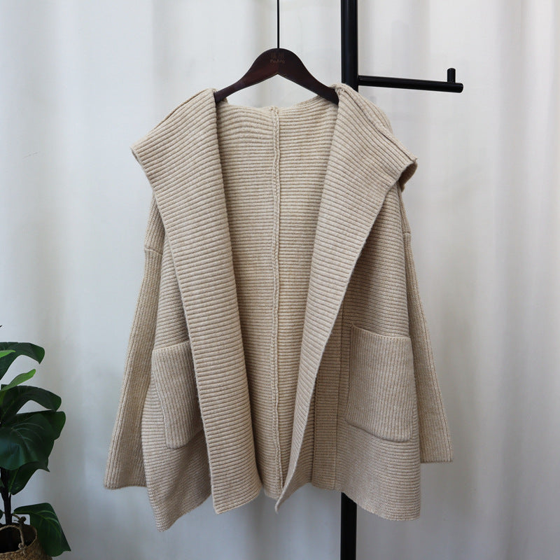 WezelBezel Loose Knit Hooded Cardigan – Elegant & Cozy