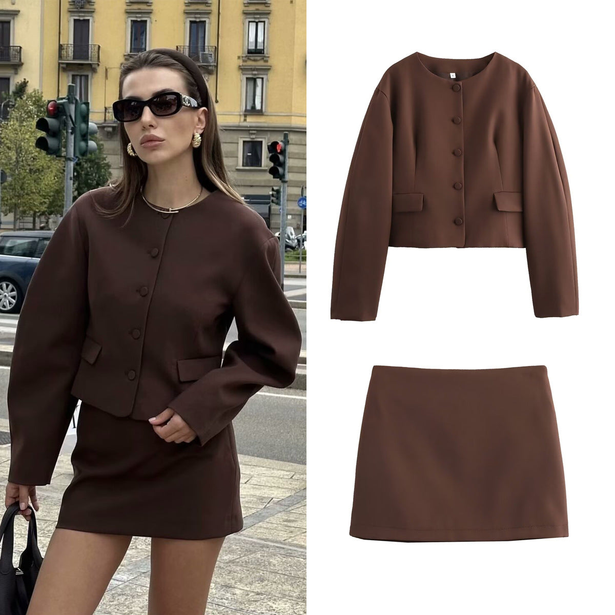 WezelBezel Short Jacket and Mini Skirt Set - Two-Piece