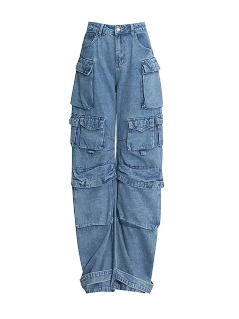 WezelBezel Multi-Pocket Retro Wide-Leg Jeans