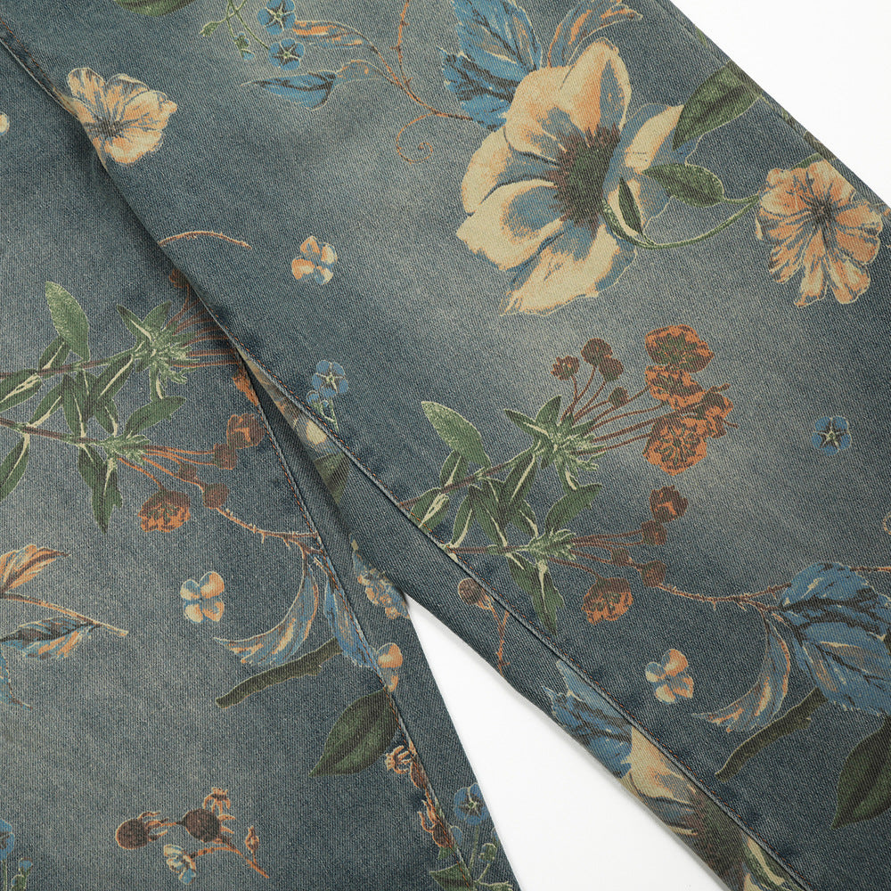 WezelBezel Floral Wide-Leg Denim Pants