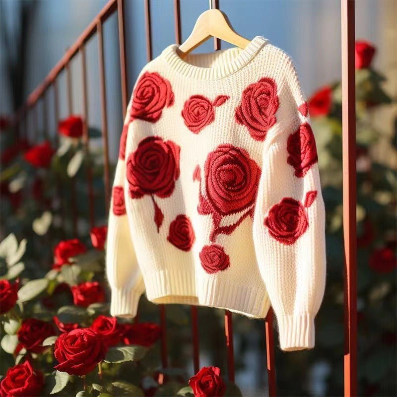 WezelBezel Rose Embroidered Soft Knit Sweater