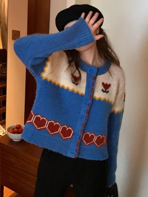 WezelBezel Retro Jacquard Knit Cardigan