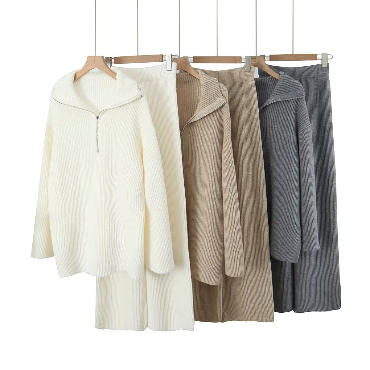 WezelBezel Big Collar Knitted Set - High Waist Pants