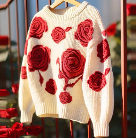WezelBezel Rose Embroidered Soft Knit Sweater