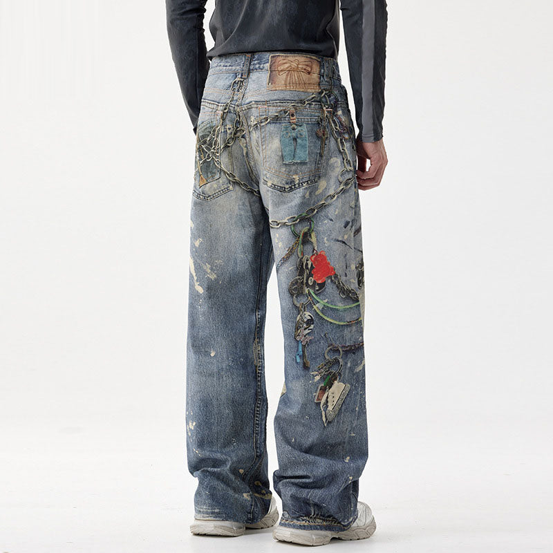 WezelBezel Wide-Leg Streetwear Jeans – Loose Fit with Trendy Hip-Hop Design