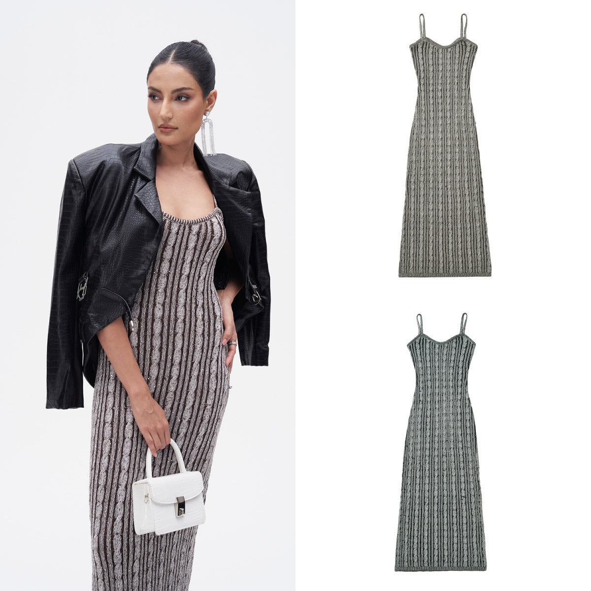 WezelBezel Tricolor Knit Suspender Dress