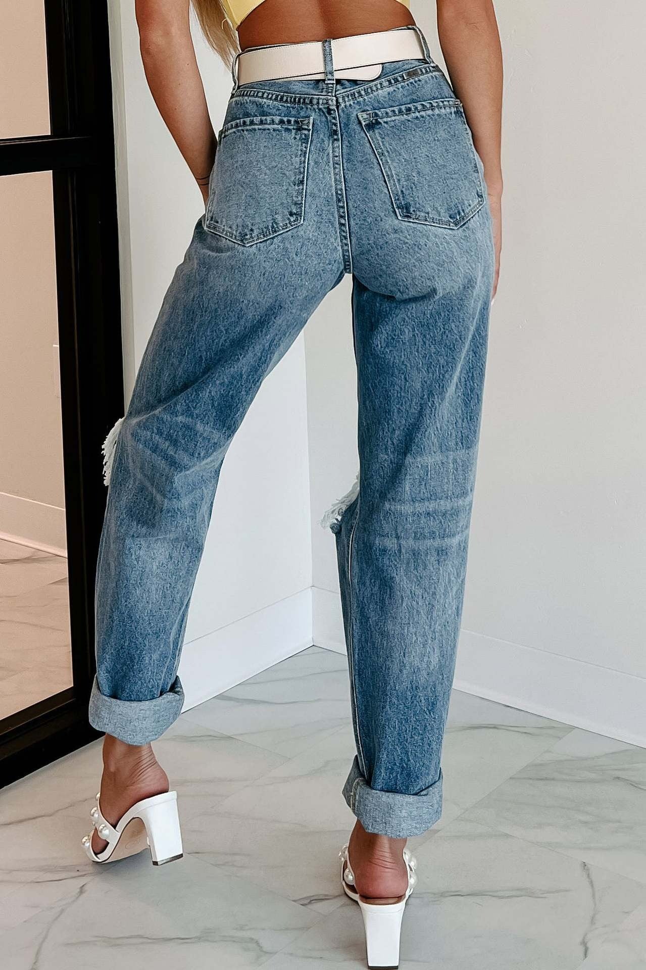 WezelBezel High-Waist Ripped Denim Trousers