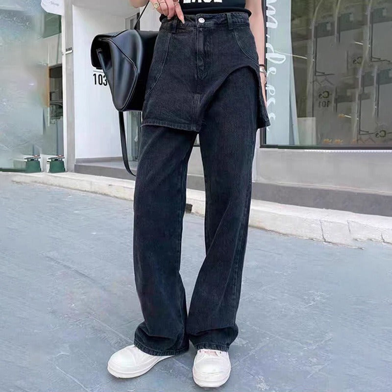 WezelBezel High-Waist Straight-Leg Jeans – Two-Piece Inspired Design