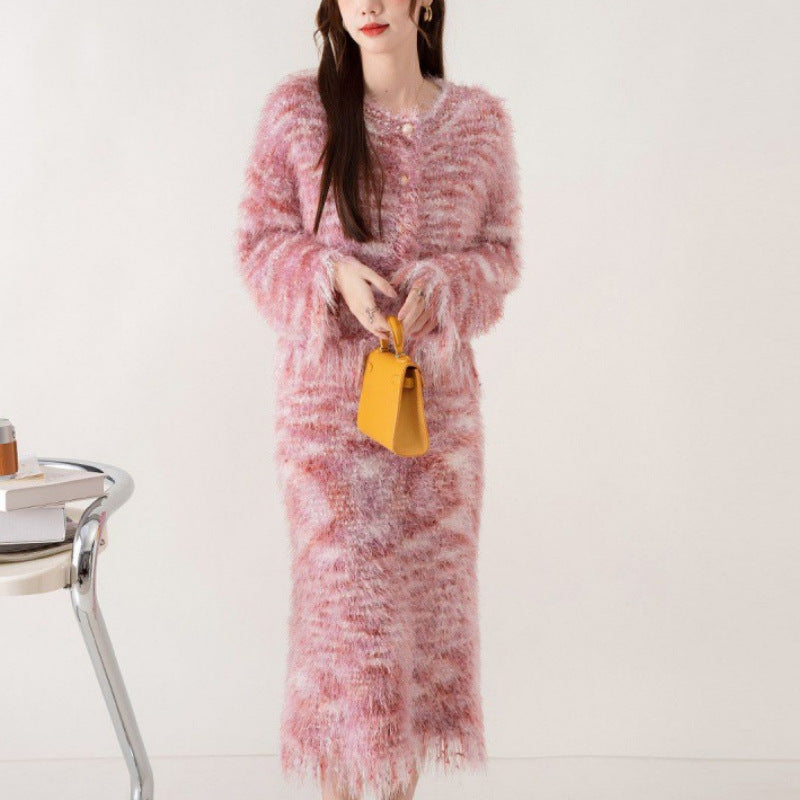 WezelBezel Knitted Cardigan and Skirt Set – Effortlessly Slimming Design