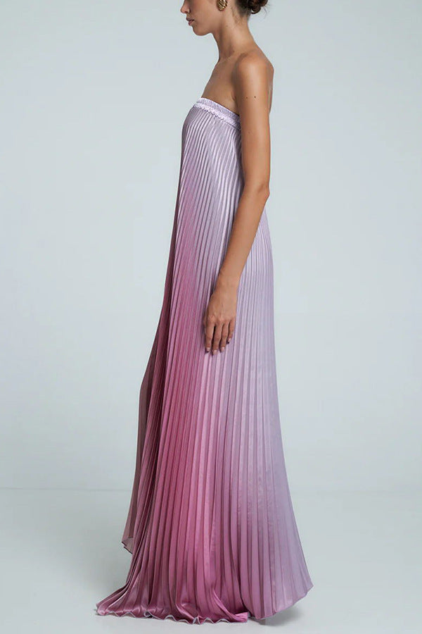 WezelBezel Gradient Strapless Pleated Dress – Sleeveless and Stylish