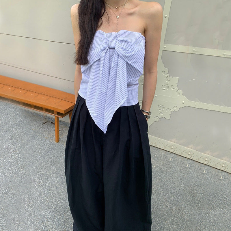 WezelBezel Striped Bow Tube Vest