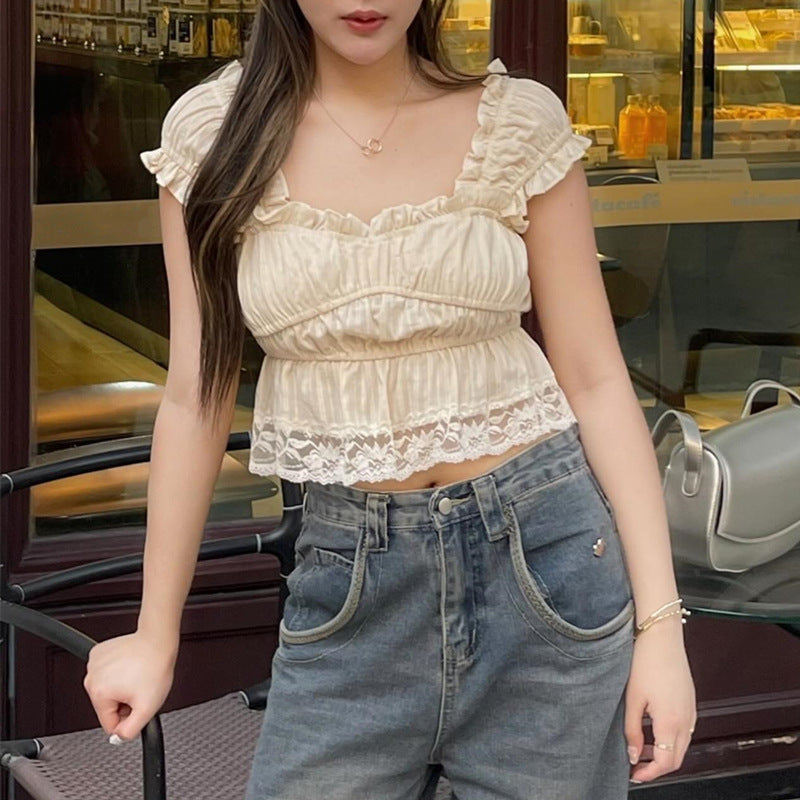WezelBezel Ruffled Lace Crop Top