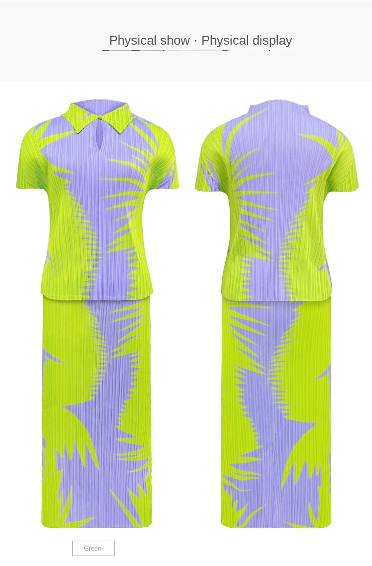 WezelBezel Pleated Split Skirt Set