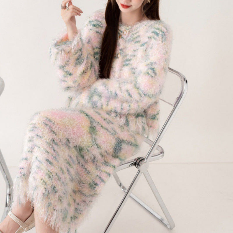 WezelBezel Knitted Cardigan and Skirt Set – Effortlessly Slimming Design