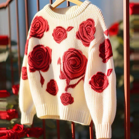 WezelBezel Rose Embroidered Soft Knit Sweater