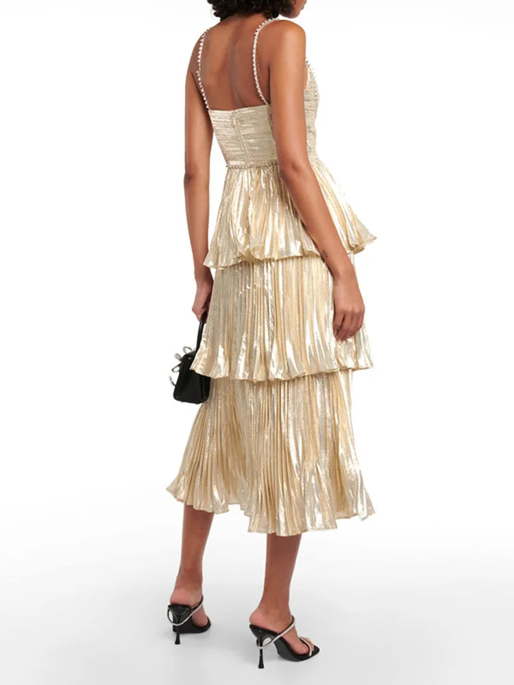 WezelBezel Backless Pleated Dress – Ruffled Y2K Stagewear Style