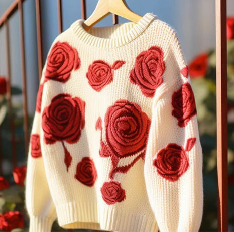 WezelBezel Rose Embroidered Soft Knit Sweater