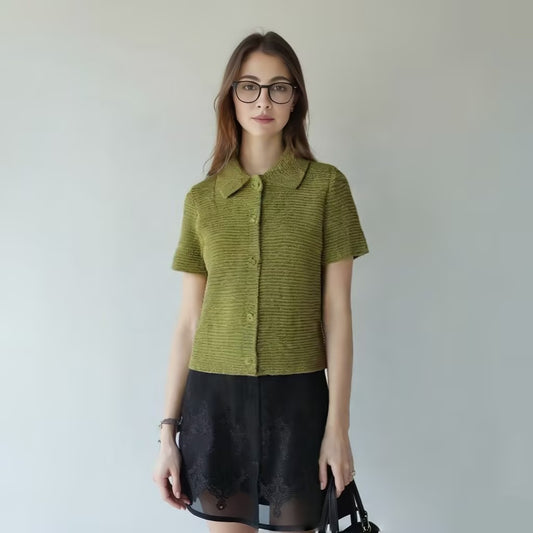 WezelBezel Thick Needle Knit Jacket – Small Round Collar Style