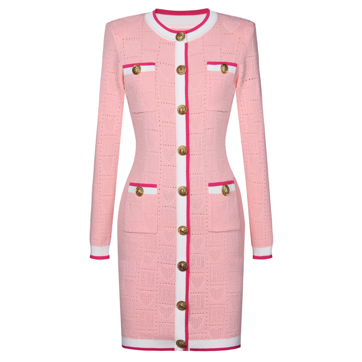 WezelBezel Knitted Hollow-Out Dress – Slim-Fit Long Sleeve Design