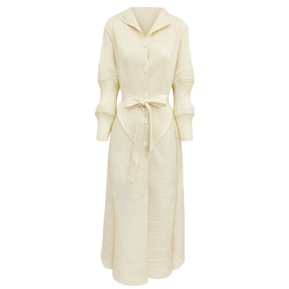 WezelBezel Tie-Waist Dress – Lotus Sleeve and Half-Open Collar Design