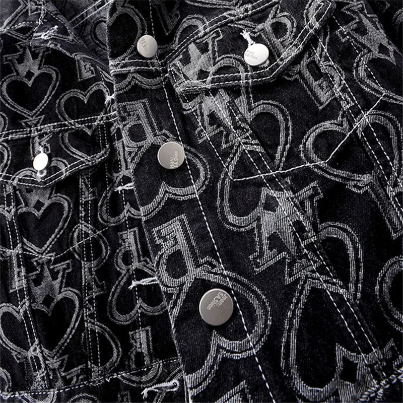 WezelBezel Heart Print Denim Jacket – Trendy & Fun