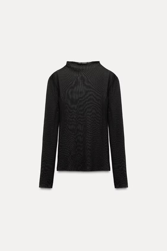 WezelBezel Silk Mesh Top – Long-Sleeve Half High Neck Design