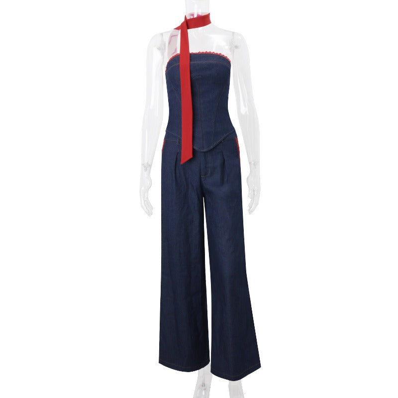 WezelBezel Strapless Vest + Wide Pants Set