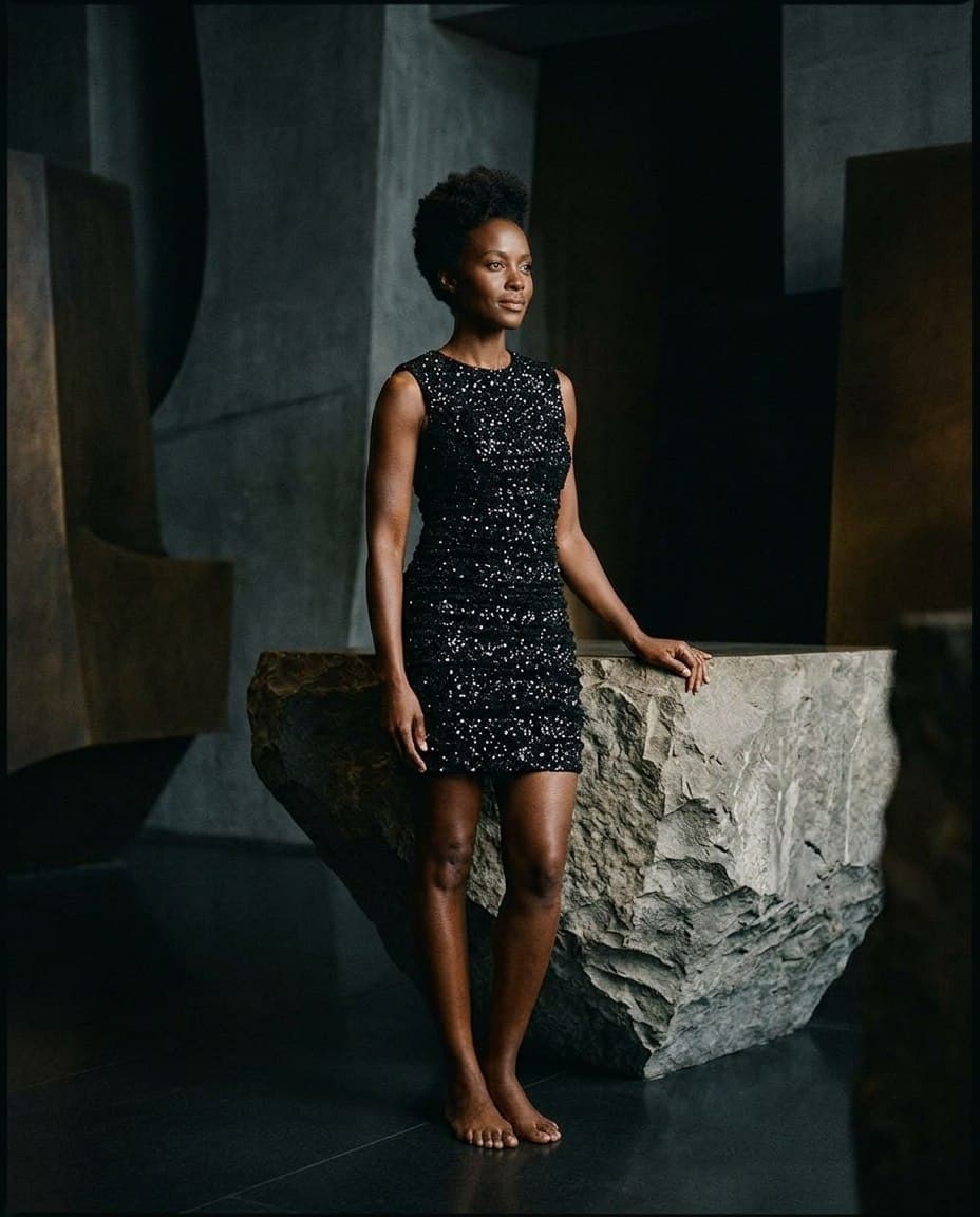 A model styled in a WezelBezel look for an evening out