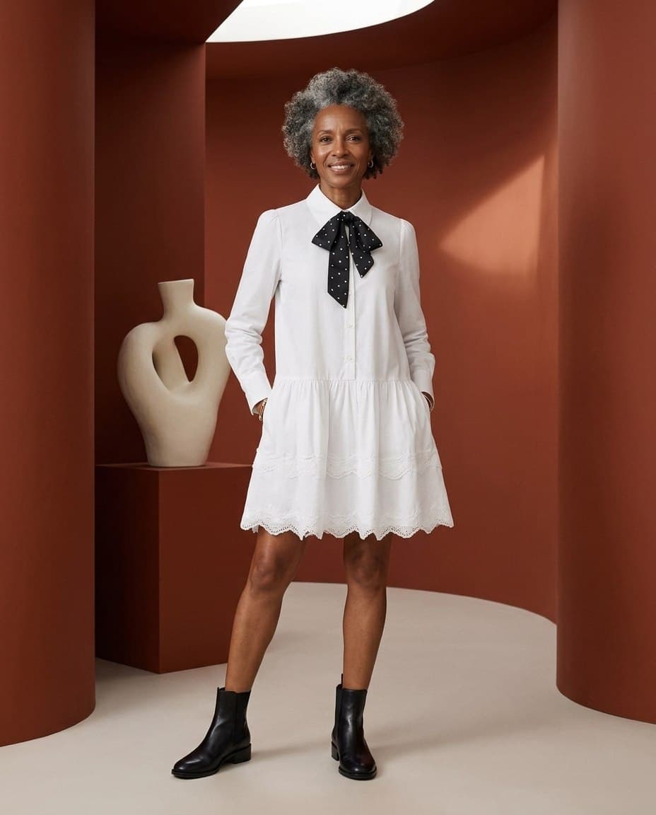Bow-Tie Shirt Dress, shown in WezelBezel studio imagery