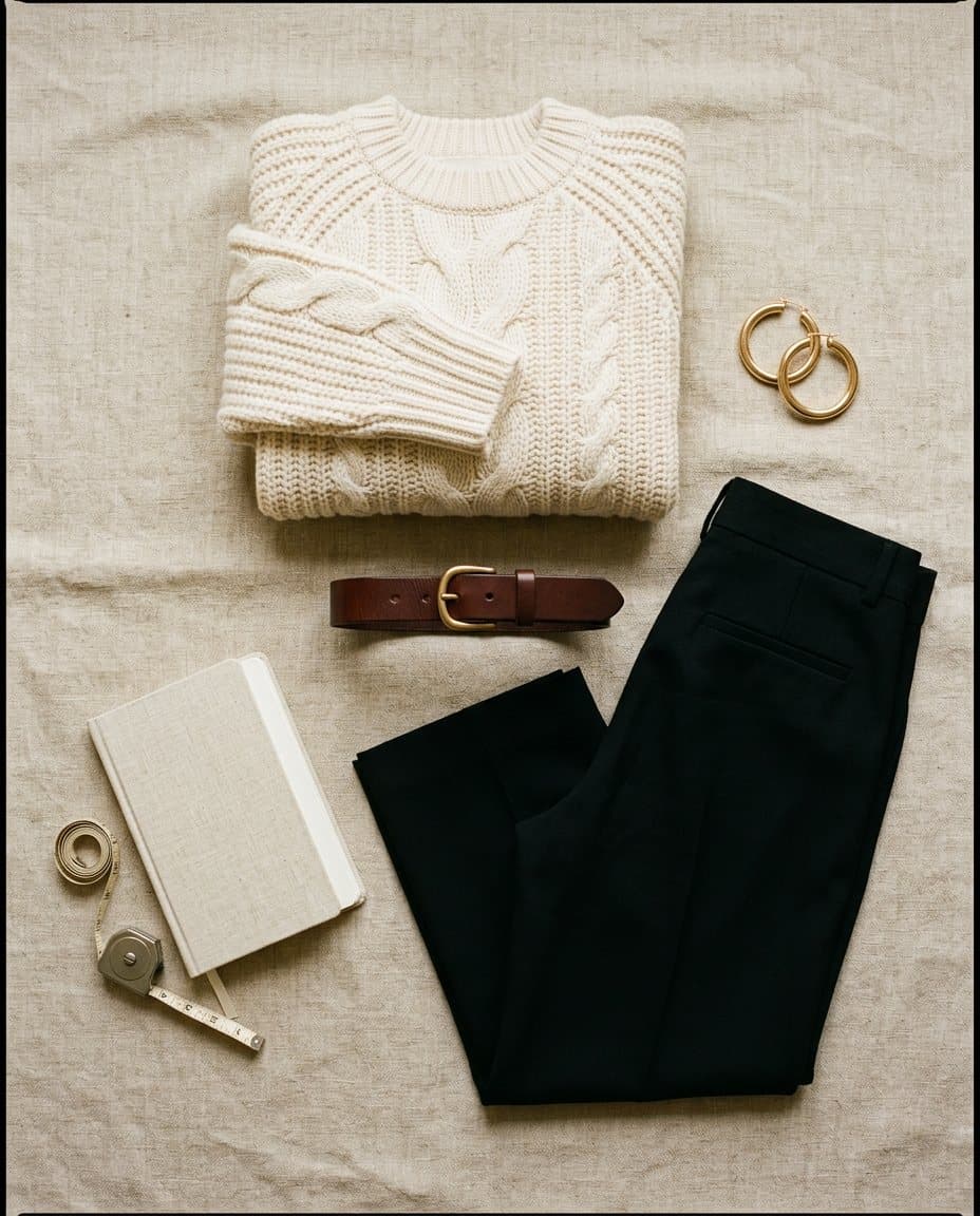 A flat-lay of garment pieces on natural linen