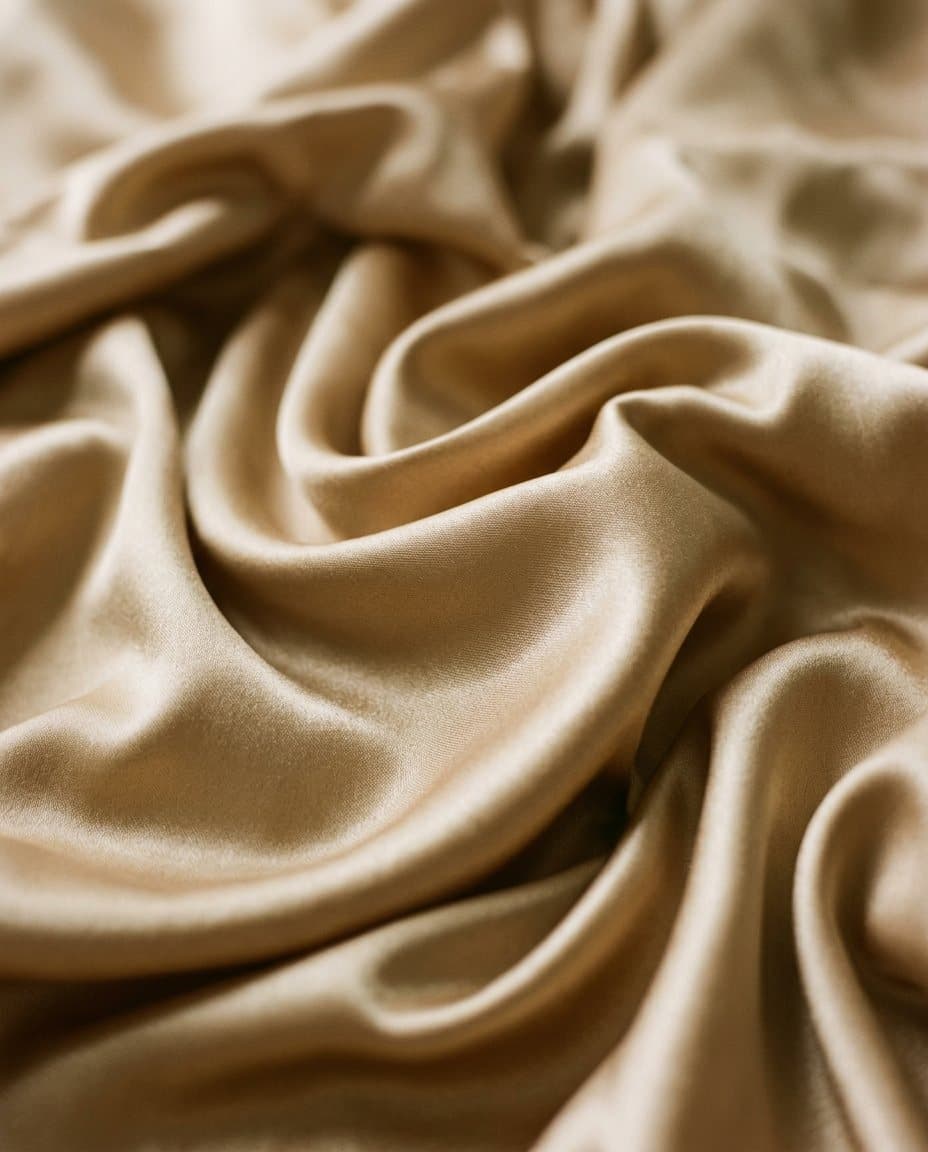 Close-up of soft satin folds catching the light