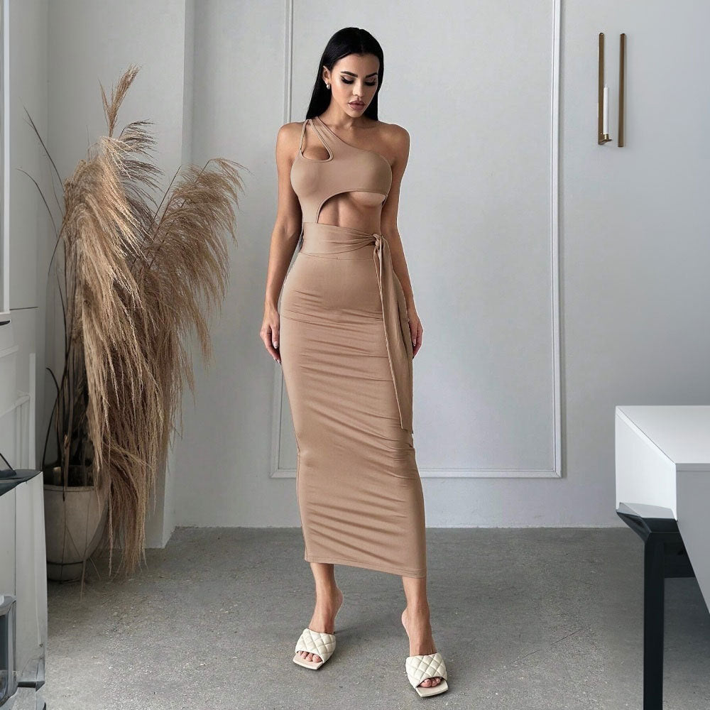 WezelBezel Asymmetric Long Slit Dress