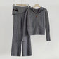 WezelBezel Zipper Cardigan Set - Casual Knit Pants
