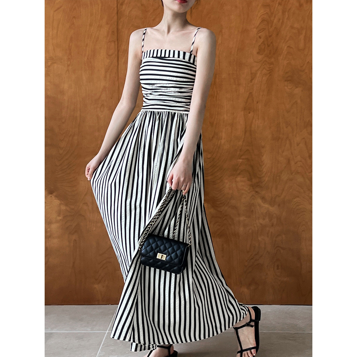 WezelBezel Striped Pleated Camisole Dress