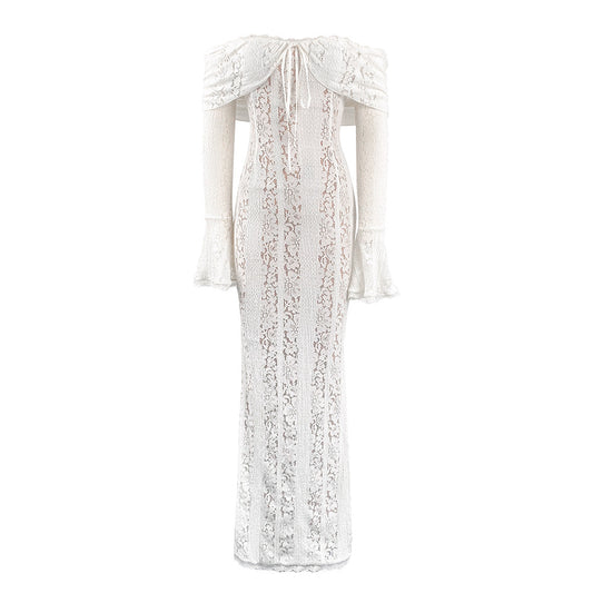 WezelBezel One-Shoulder Lace Fishtail Dress