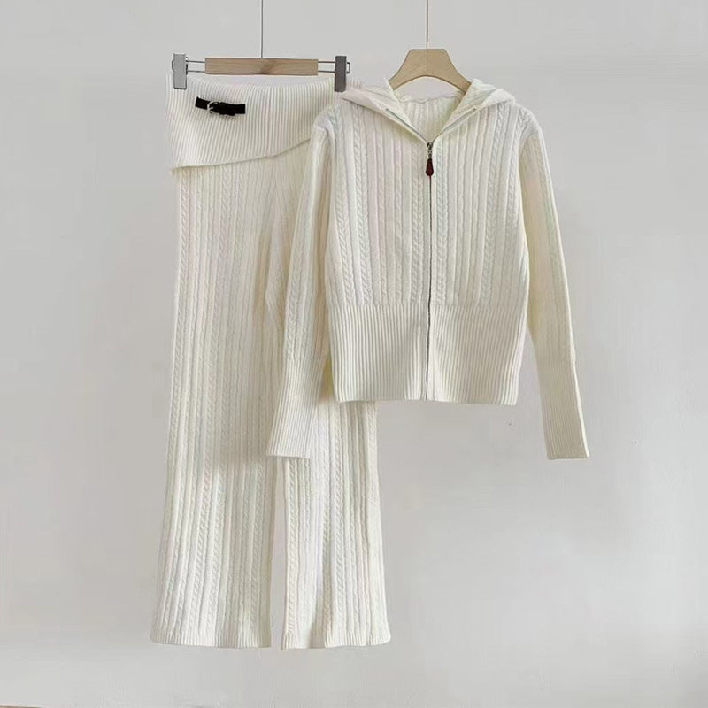 WezelBezel Zipper Cardigan Set - Casual Knit Pants