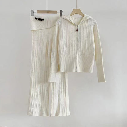 WezelBezel Zipper Cardigan Set - Casual Knit Pants