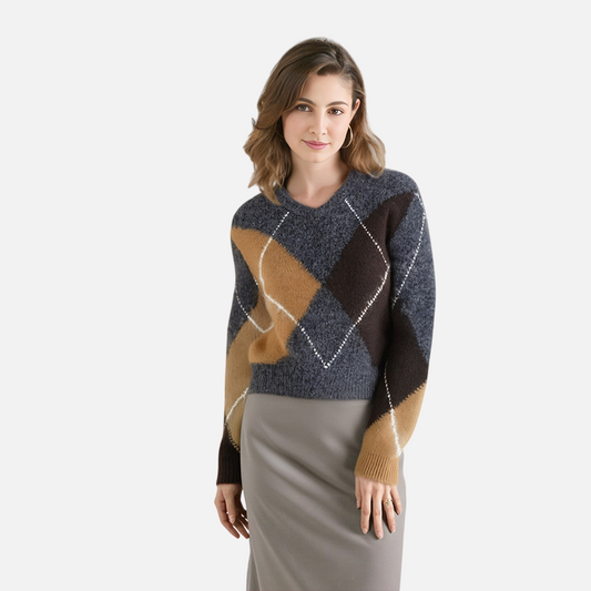 WezelBezel Plaid Contrast Knit Dress